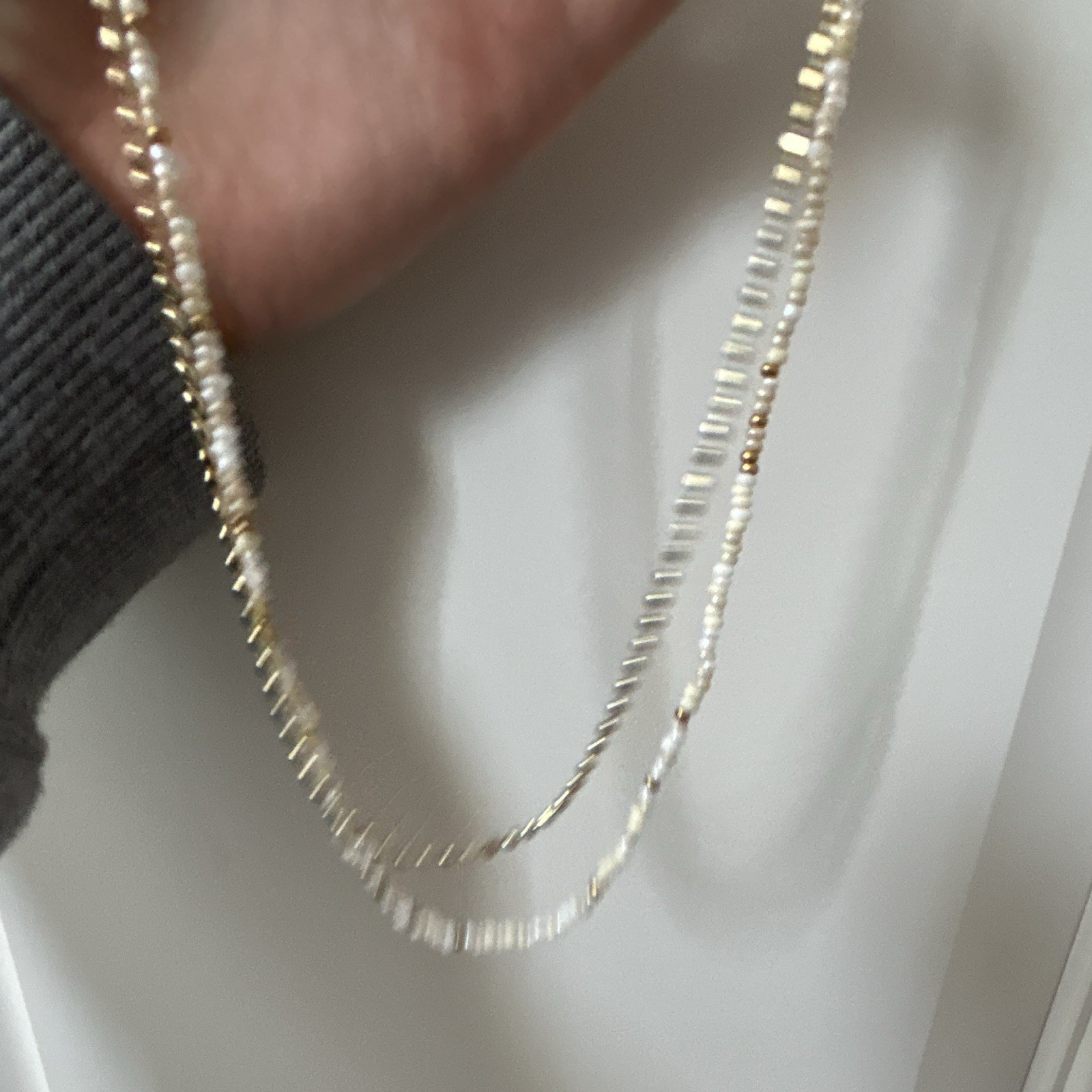 Layered White Faux Pearl Beaded Necklace w/ Gold Tone Round Charm (2 piece set)