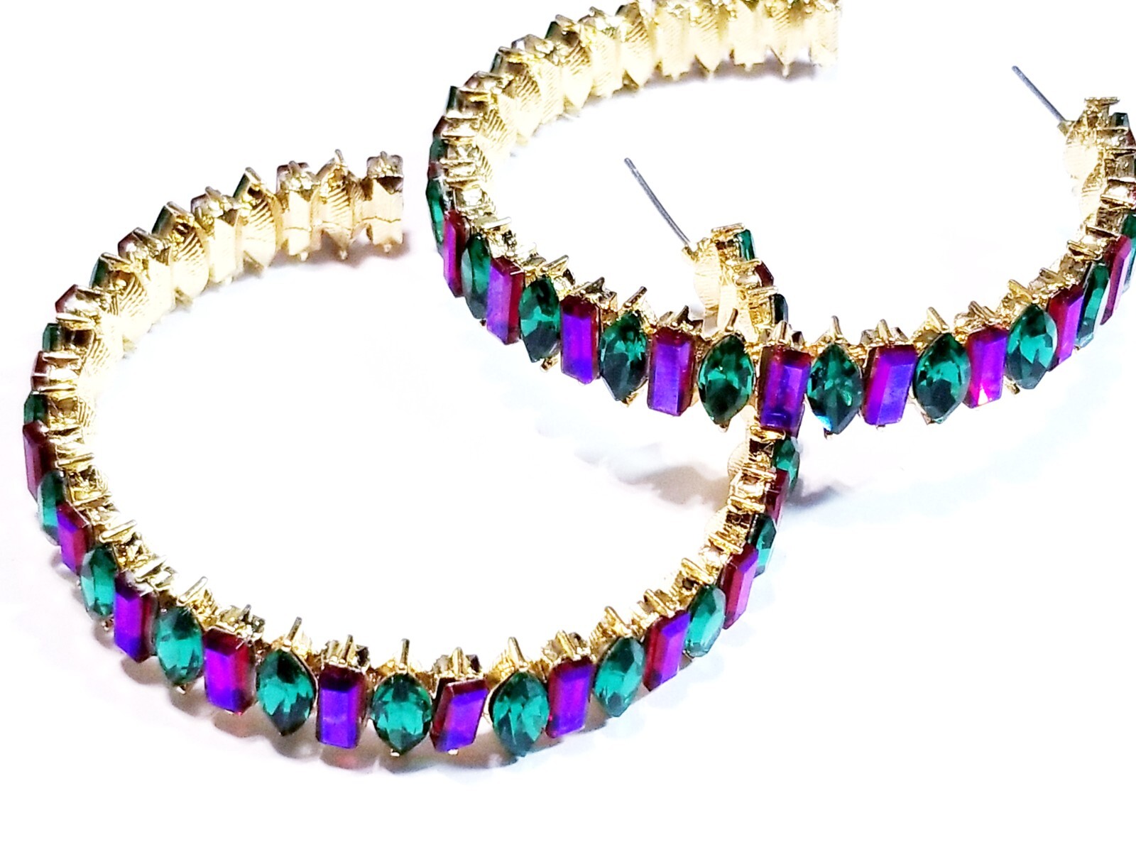 Chandelier Rhinestone Crystal Pageant Bridal Earrings Colorful Hoops 2.2 inch