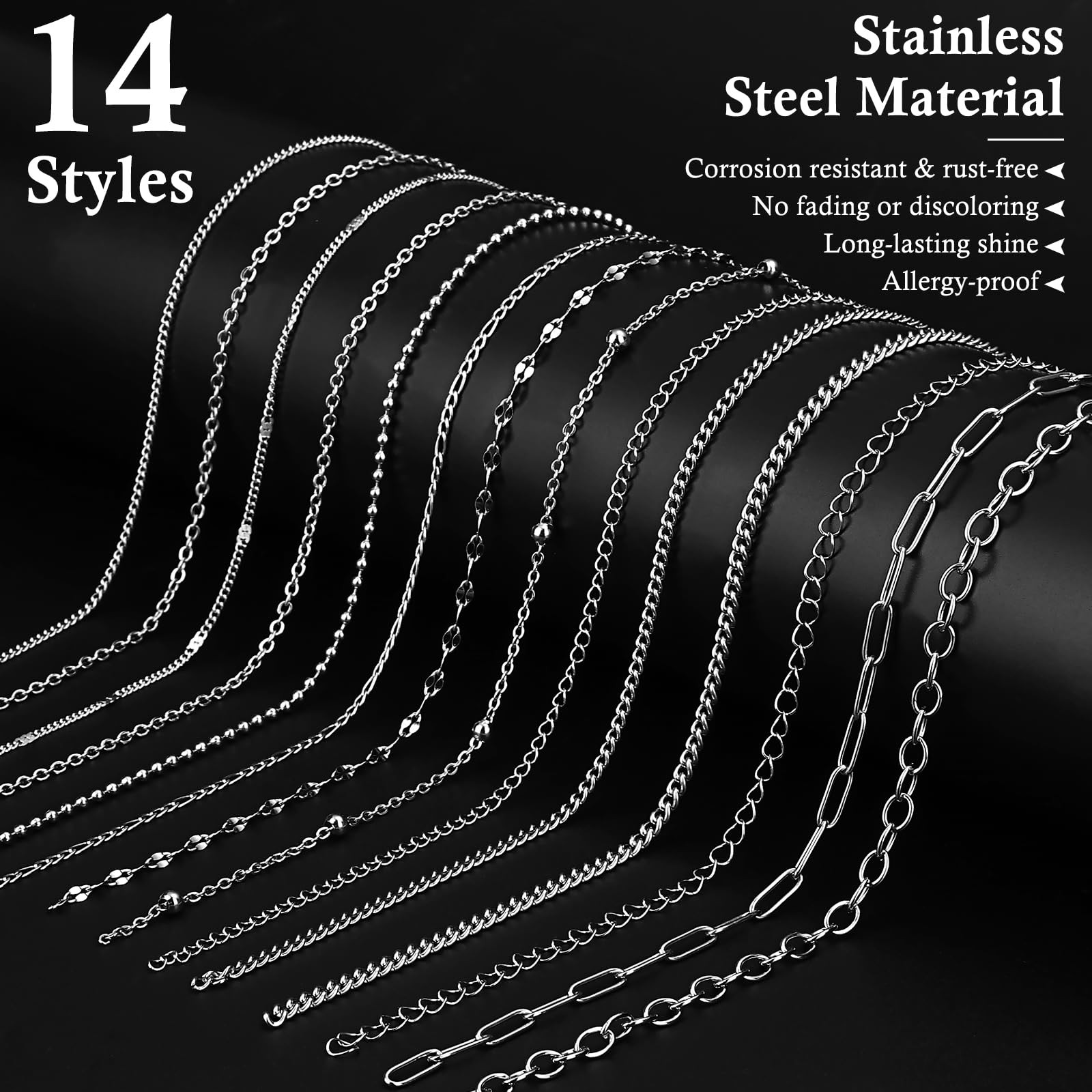 14Roll Silver Jewelry Making Kit – 102Ft Necklace Chains (Copper & Stainless …