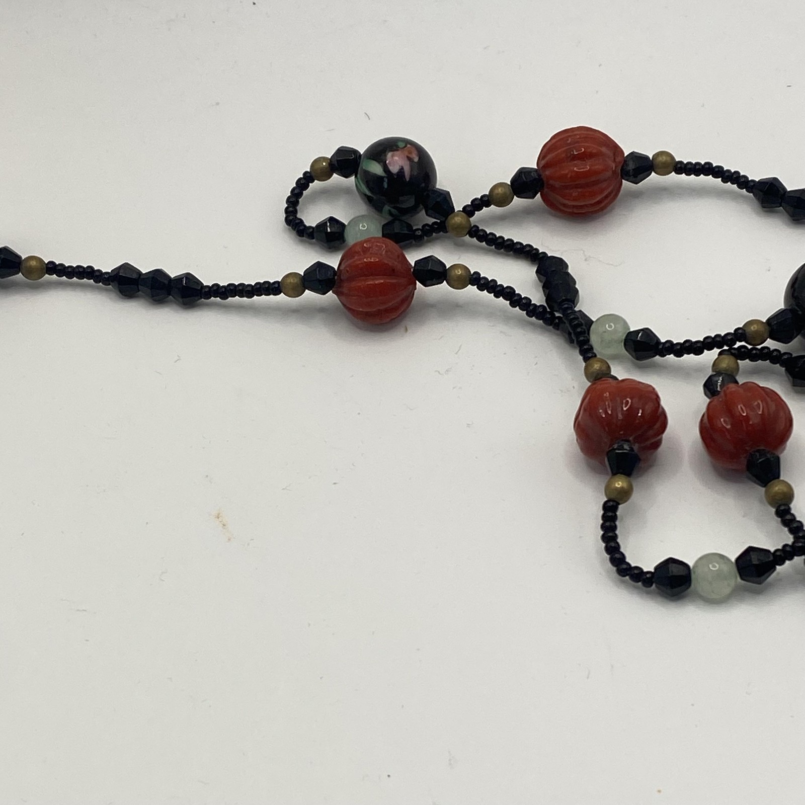 Black Glass Beaded Station Necklace Floral Multicolor Lampwork 50 In Jewelry