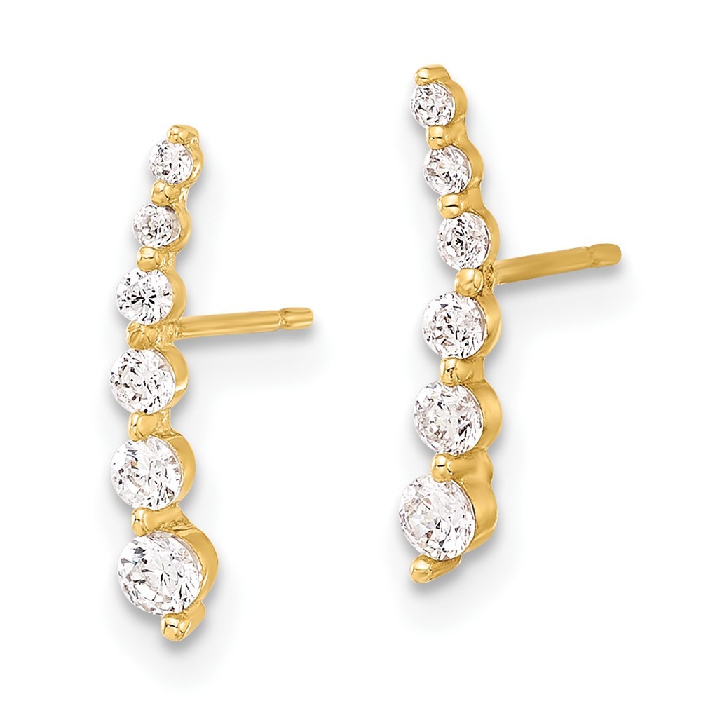 10K Yellow Gold Polished Curved Bar Round Cubic Zirconia Fancy Stud Earrings