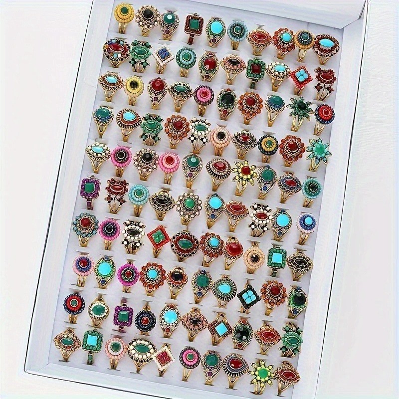 Wholesale 15/30Pcs Ring Mixed Bulk Finger Ring Gemstone Crystal Jewelry Lot Boho