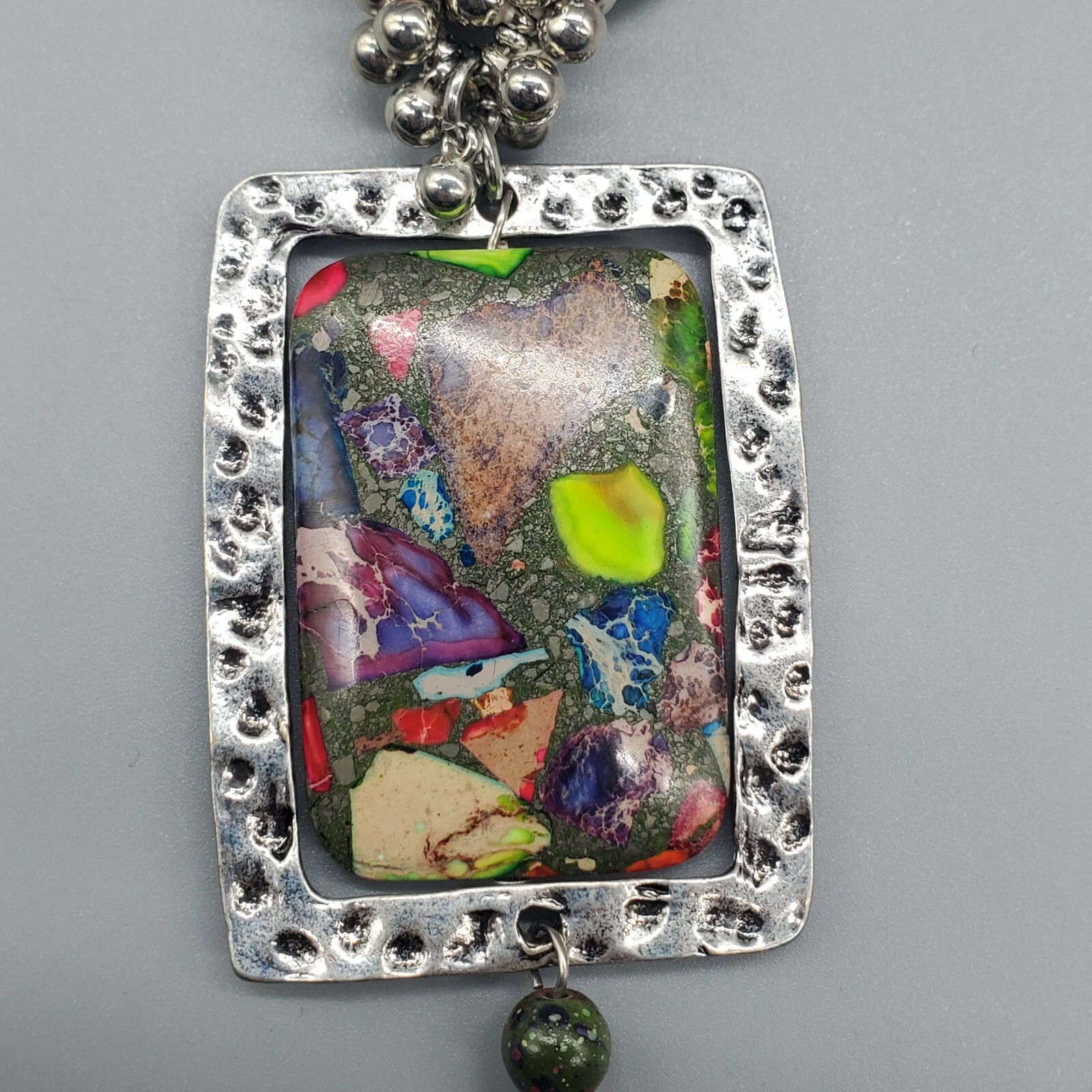 Large Mosaic Statement Necklace Donut Spinning Square Pendant Tassel Suede Cord