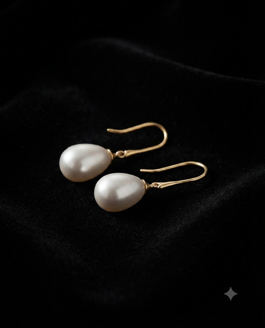Elegant Teardrop Pearl Dangle Earrings Gold Tone Minimalist Drop Jewelry