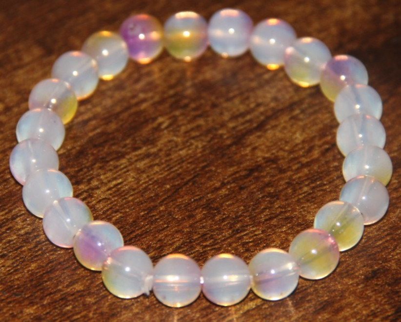 Frosty Translucent Clear Round Glass Bead Stretch Bracelet Fashion Yellow & Pink