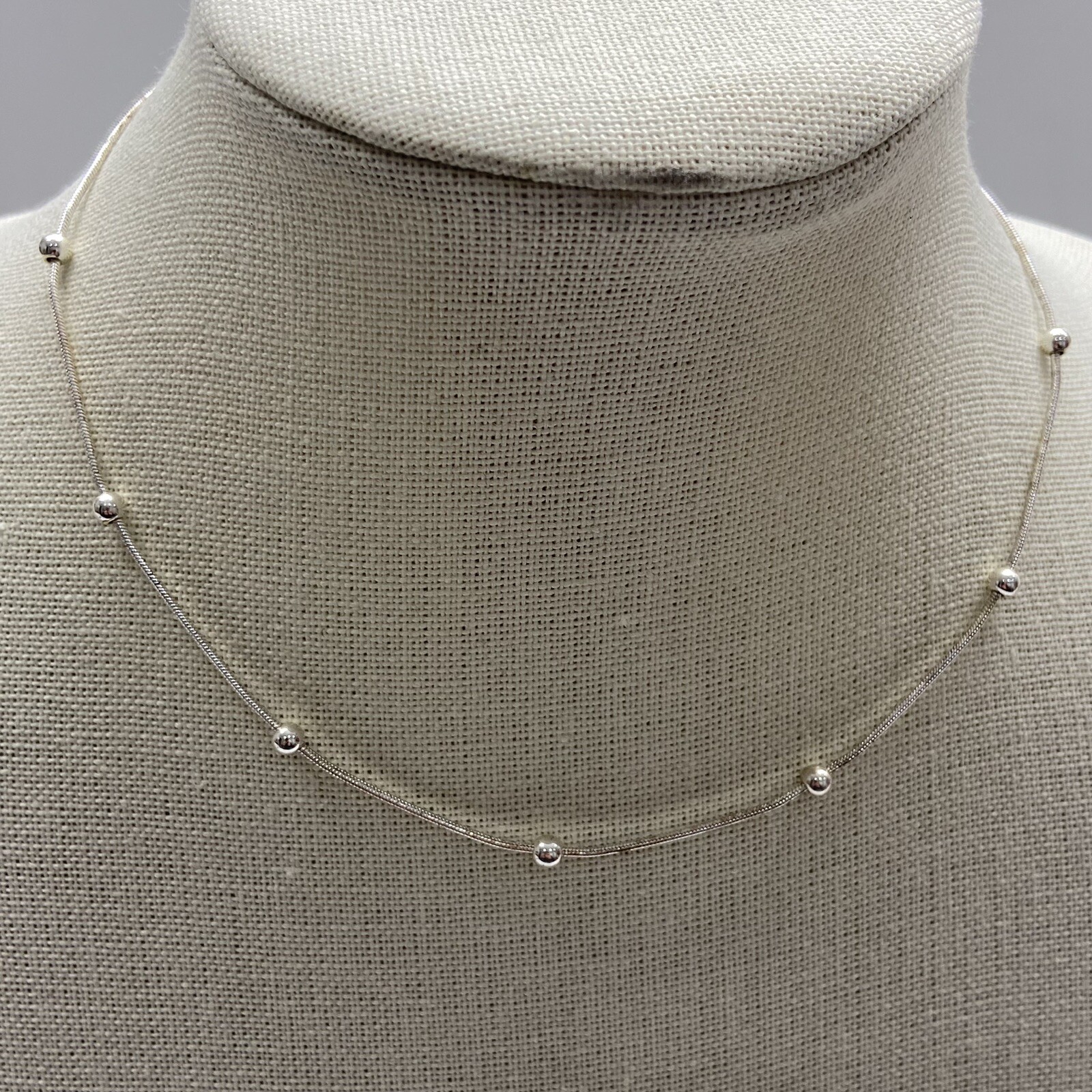 Napier Silver Tone Rope Chain Necklace With Silver Beads 7.5 – 8.5 Inch