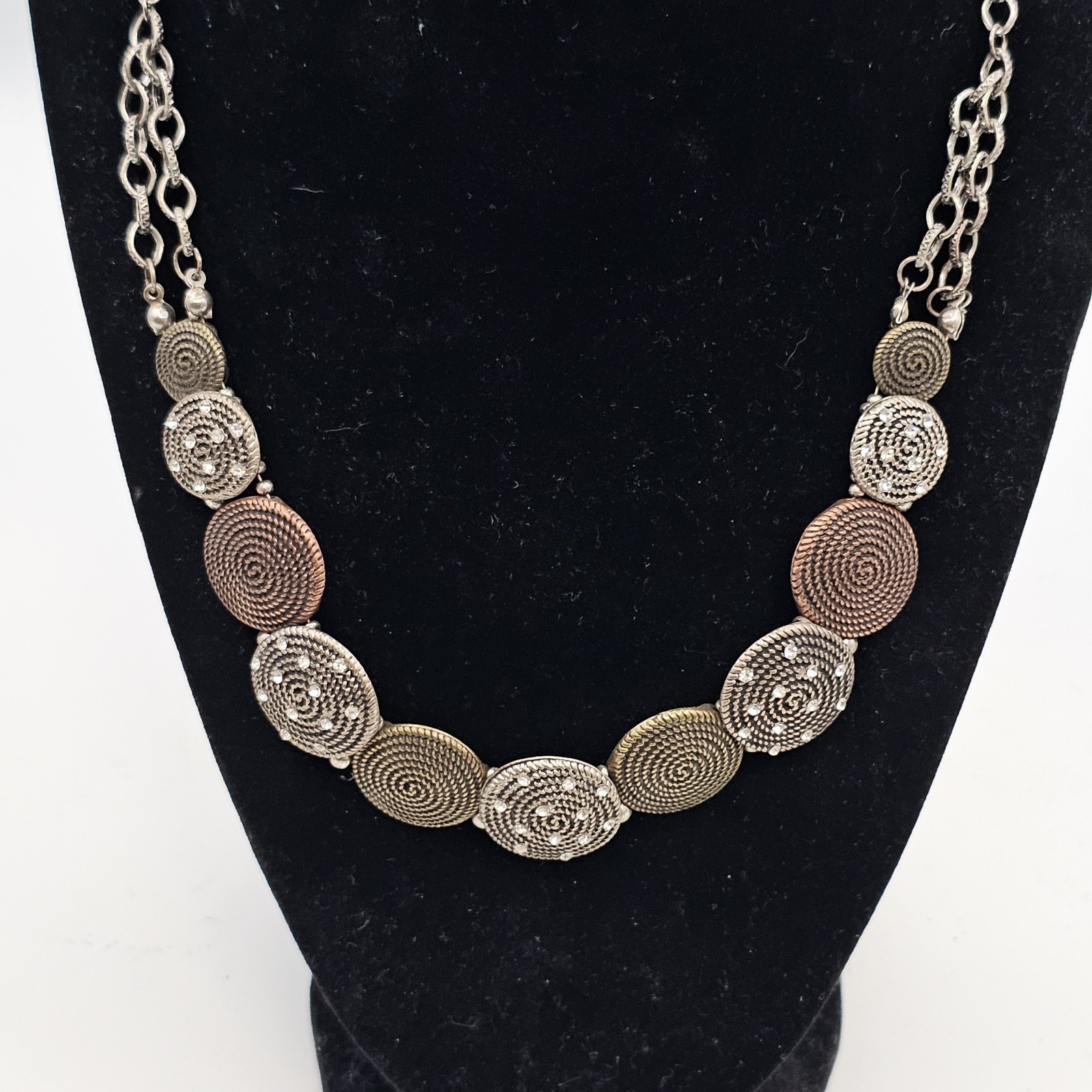 Silver Tone Swirl Disc Statement Necklace & Earrings Set Boho Spiral Bib Necklac