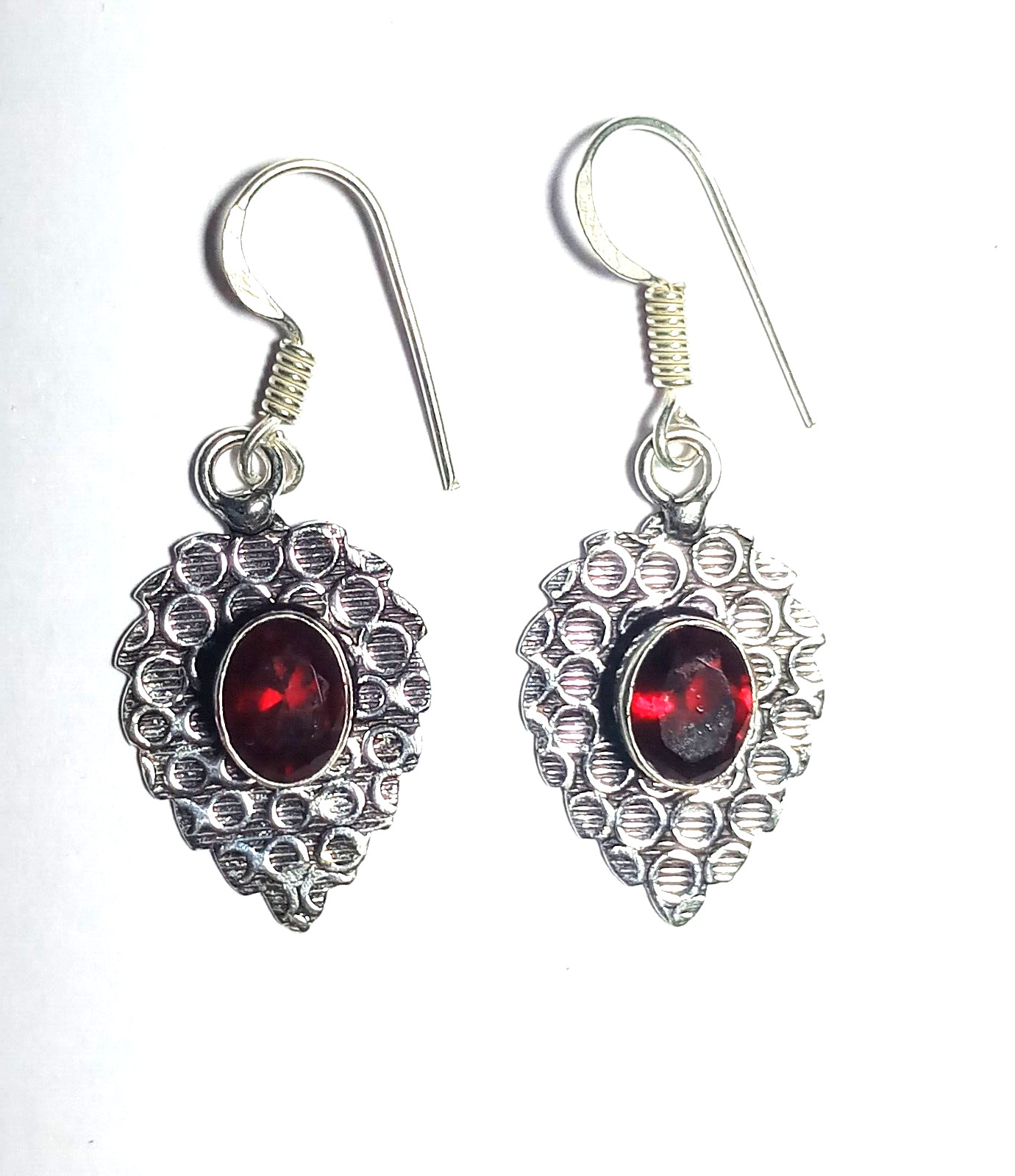 Garnet Gemstone Oval Shape Handmade Jewelry Earring 22 Carat Size 1.5 Inches