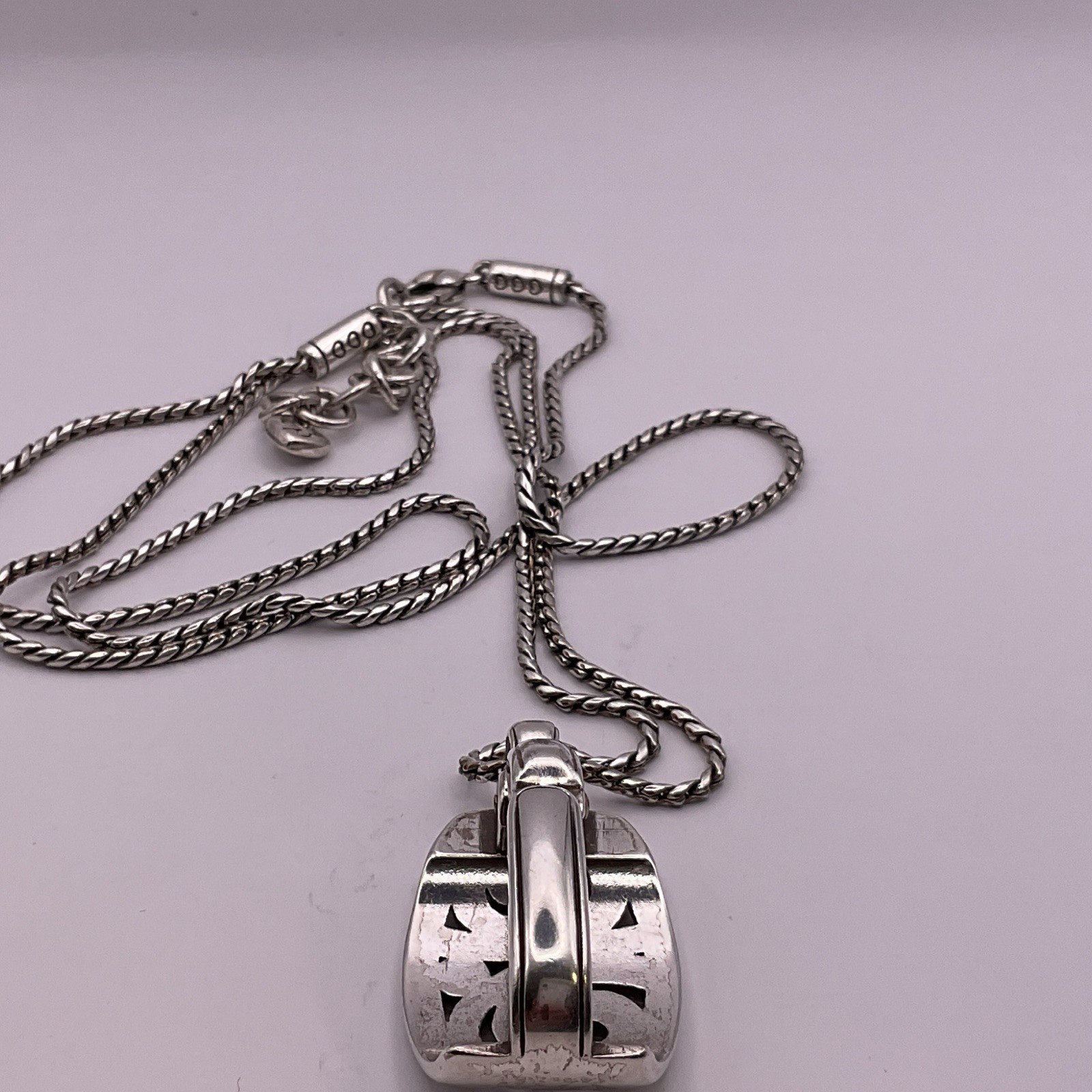 Brighton London Groove Necklace Silver Tone Crystal Swirl Pendant Elegant