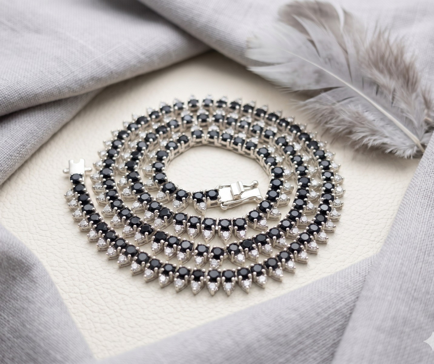 Natural Black sapphire & Moissanite Necklace For Women In 925 Sterling Silver