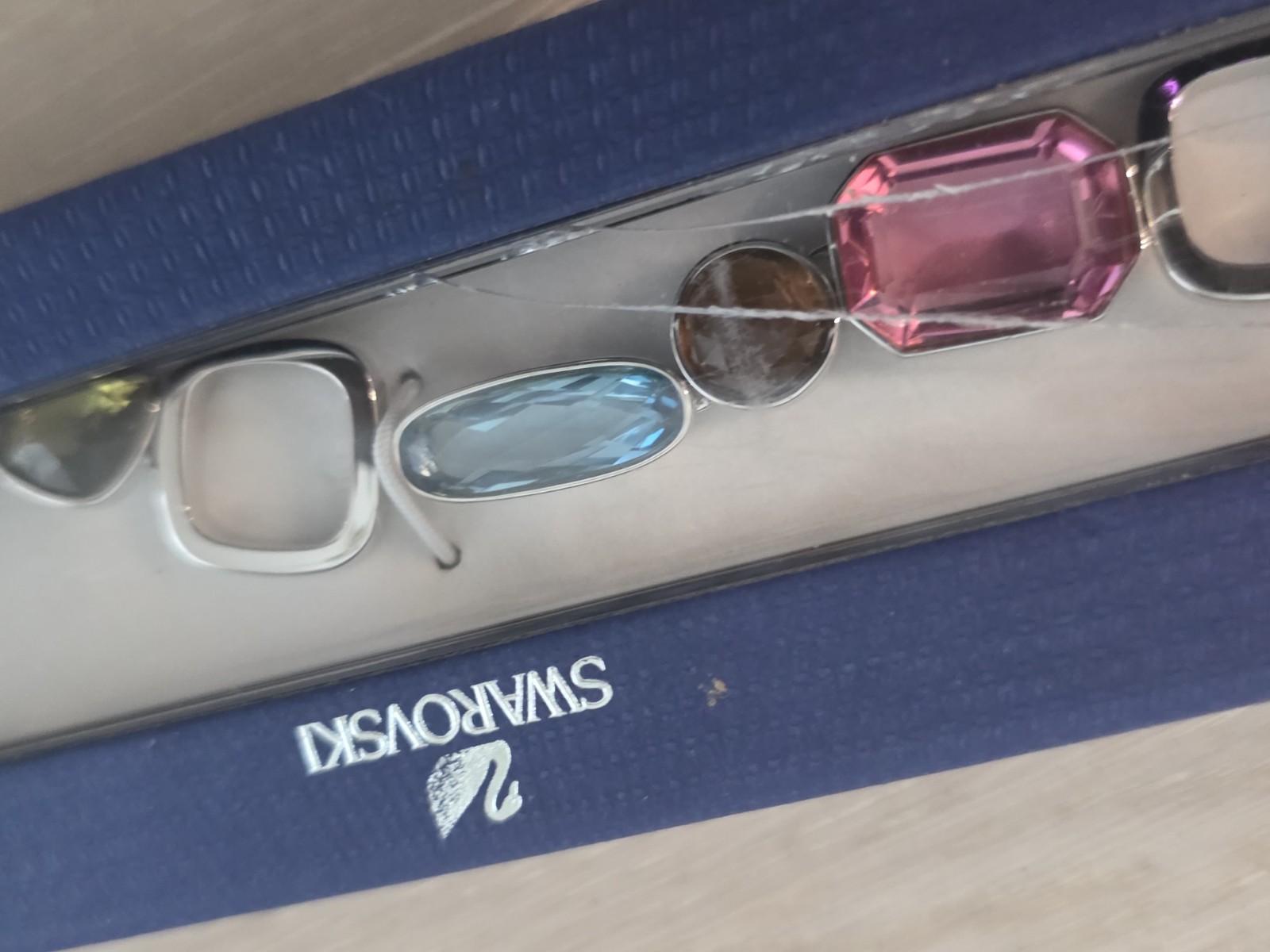 Swarovski Silver Tone Multicolor Crystal Link Charm Bracelet, Mixed Shapes