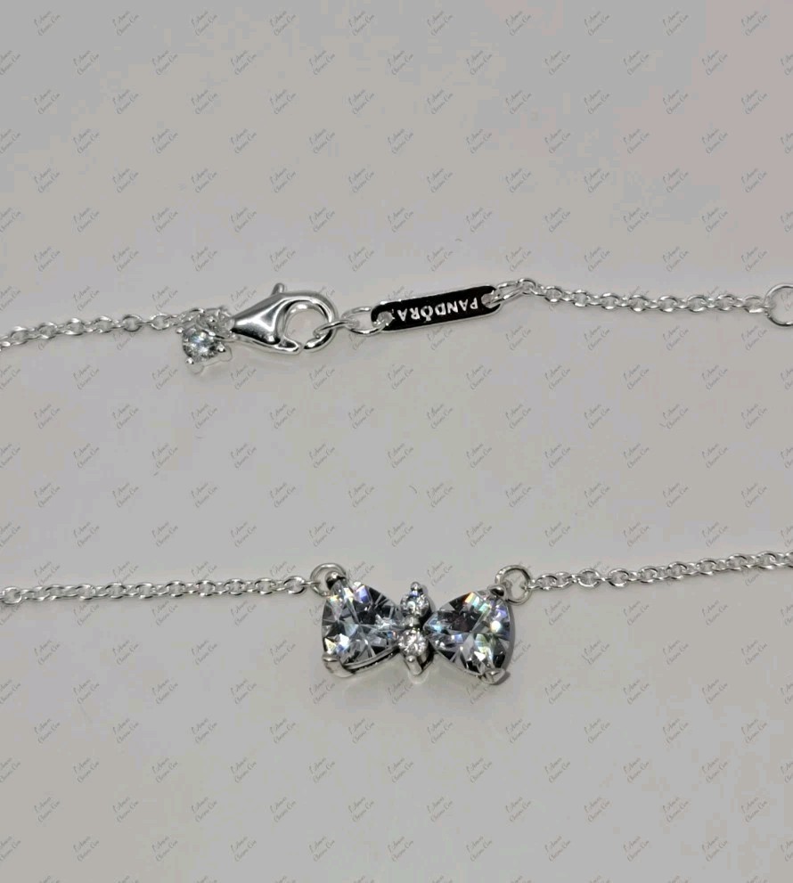 Authentic PANDORA Sparkling Bow Stud Earrings Necklace Gift Set B802516 W/ Box