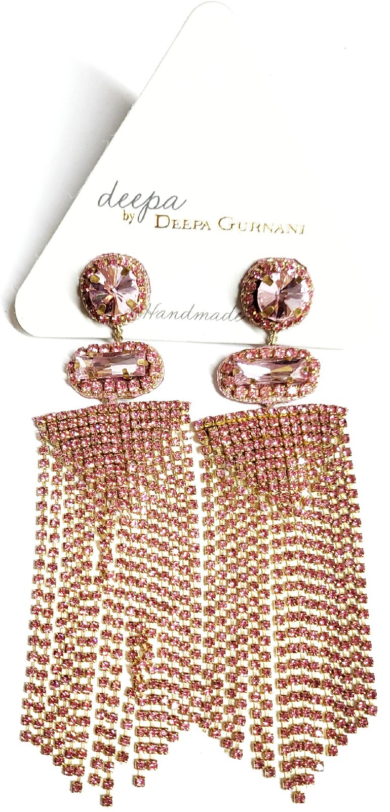 Deepa Gurnani Crystal Chandelier Earrings Peach Pink Goldtone Nickel Free NWT
