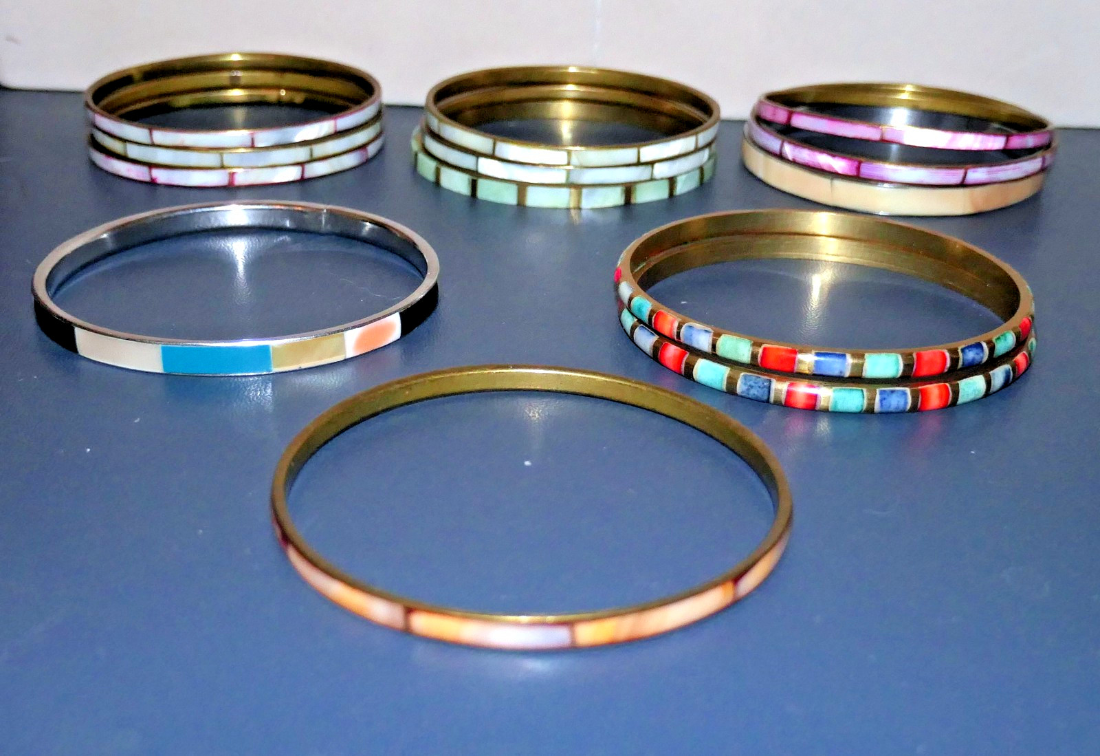 Lot of 13 Bracelets Inlaid Metal Various Colors