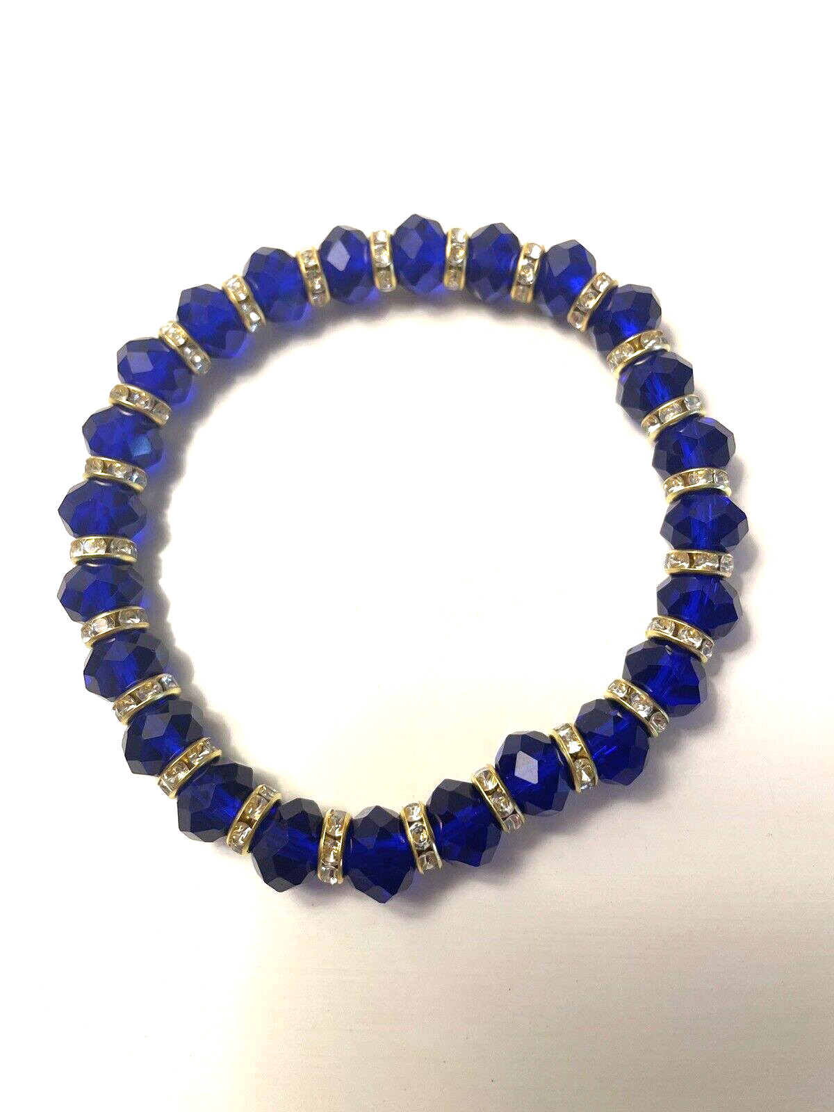 Plus Size Blue Crystal Bracelet with CZ Rondelles 9 inches NWT Handmade
