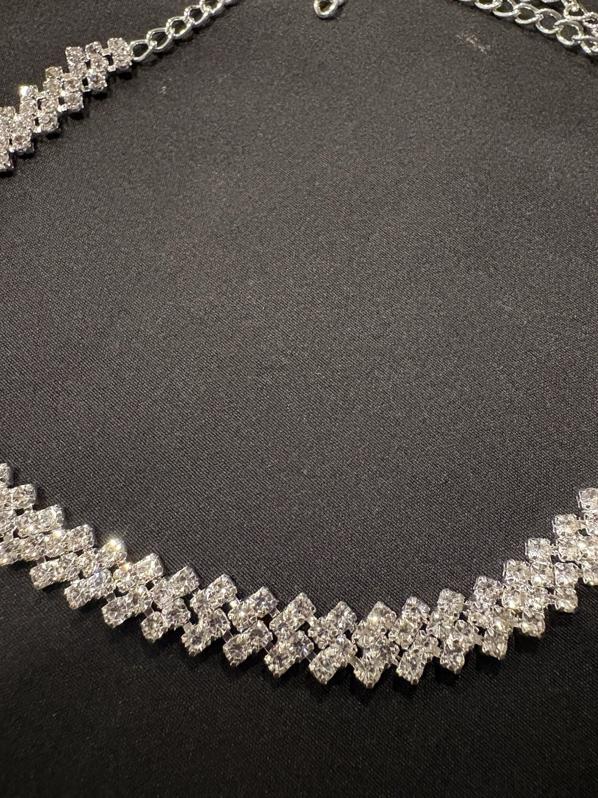 Silver Crystal Tennis Chain Necklace Round Prong Set Lobster Clasp 16.52in