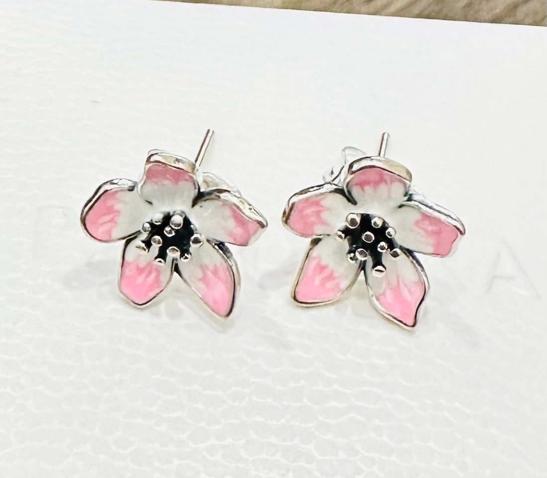 Pandora Cherry Blossom Stud Earrings #294370C01 +FREE Pandora Gift Box