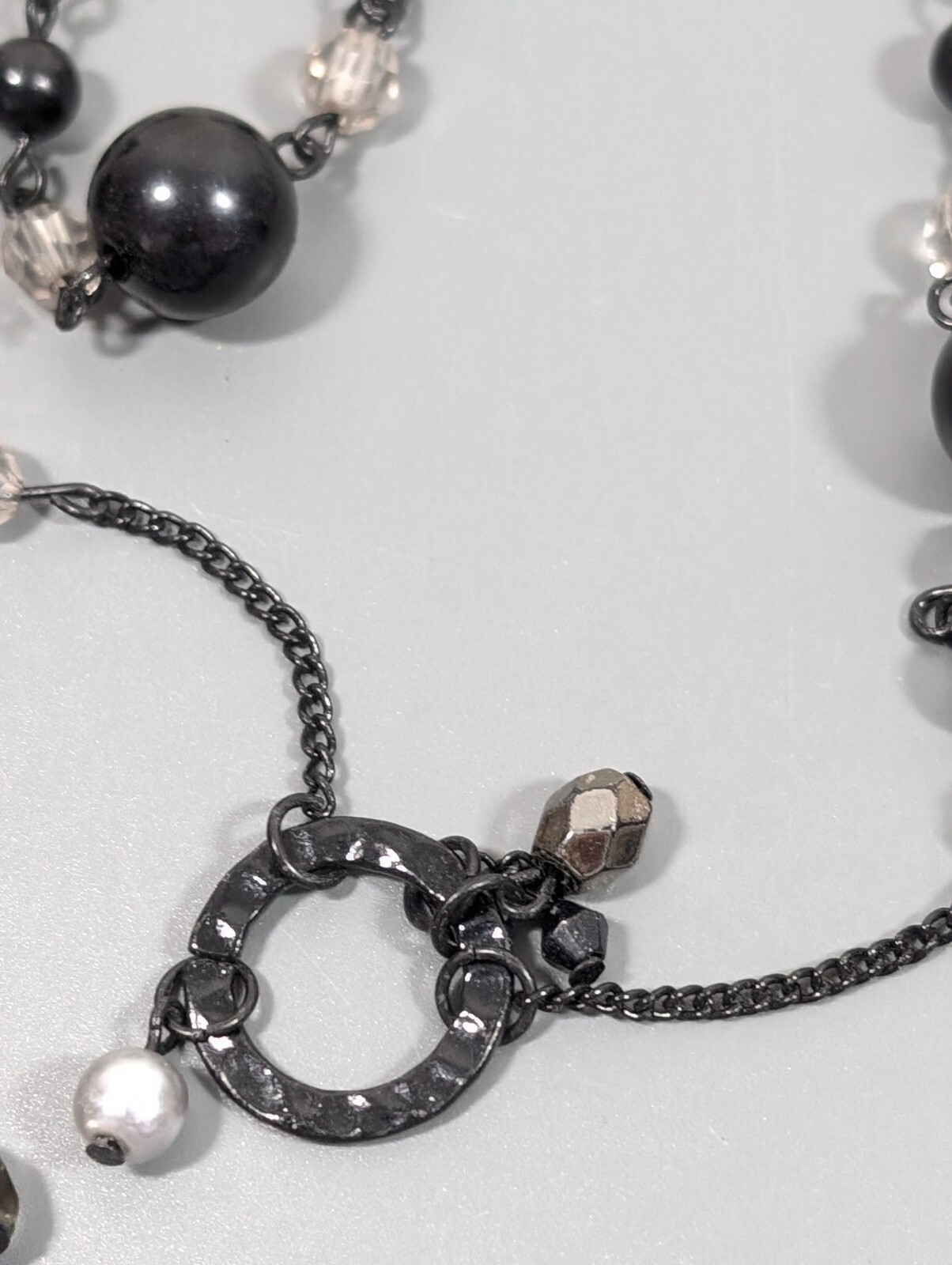 Black Beaded Chain Link Gray Long Charm Necklace Dark Gothic Western 34 inch