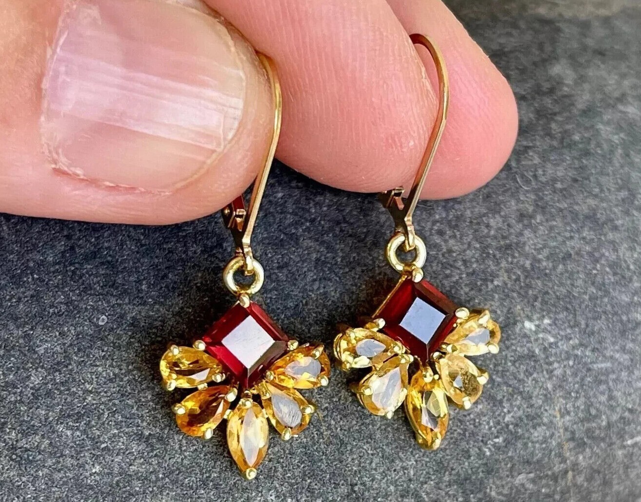 Princess Cut Simulated Red Ruby Women’s Drop Earring In 14K Yellow Gold Plated