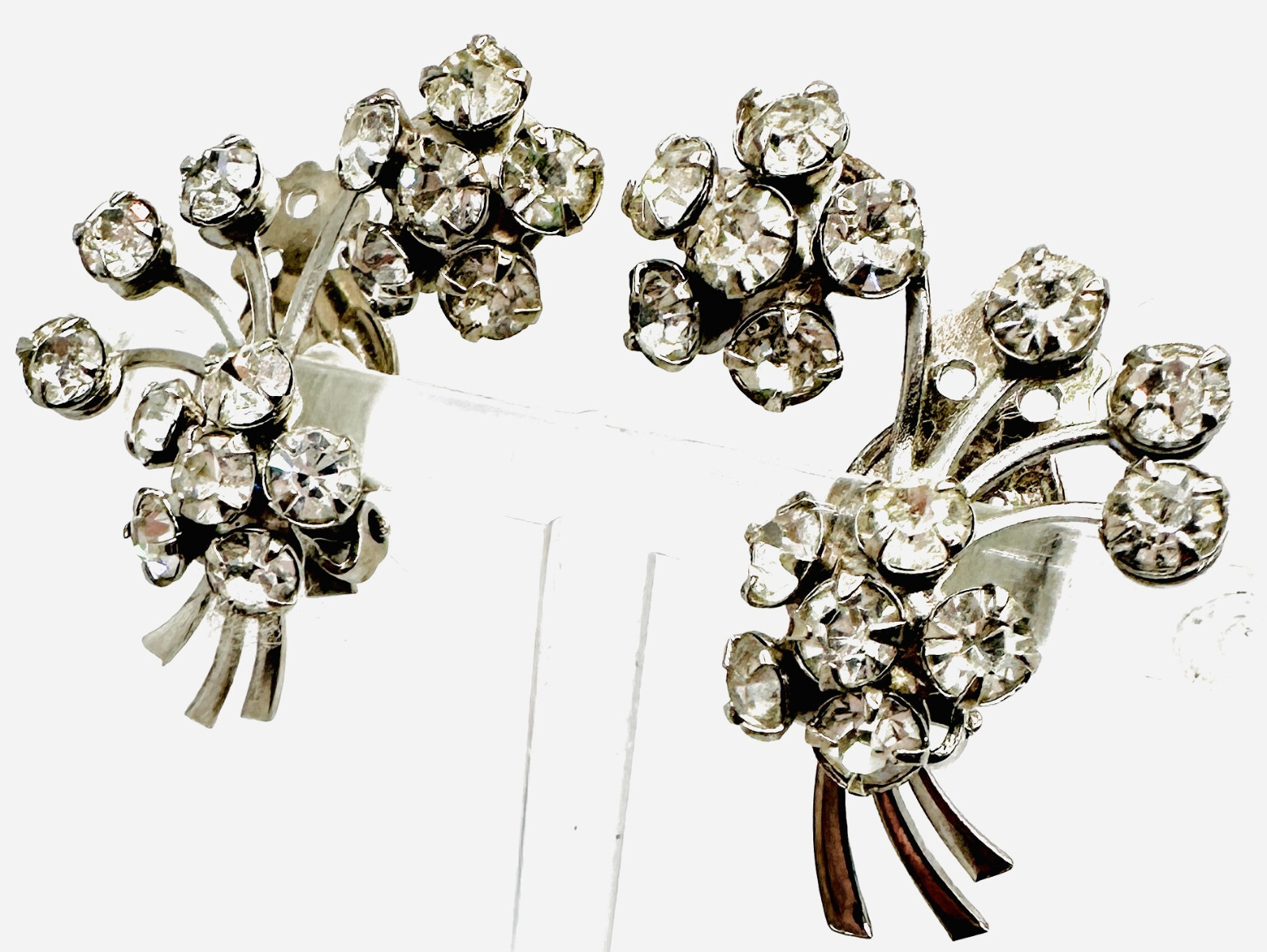 Beautiful Vtg Beau Jewels? Sparkly Rhinestone Brooch Earrings Set Leaf Floral