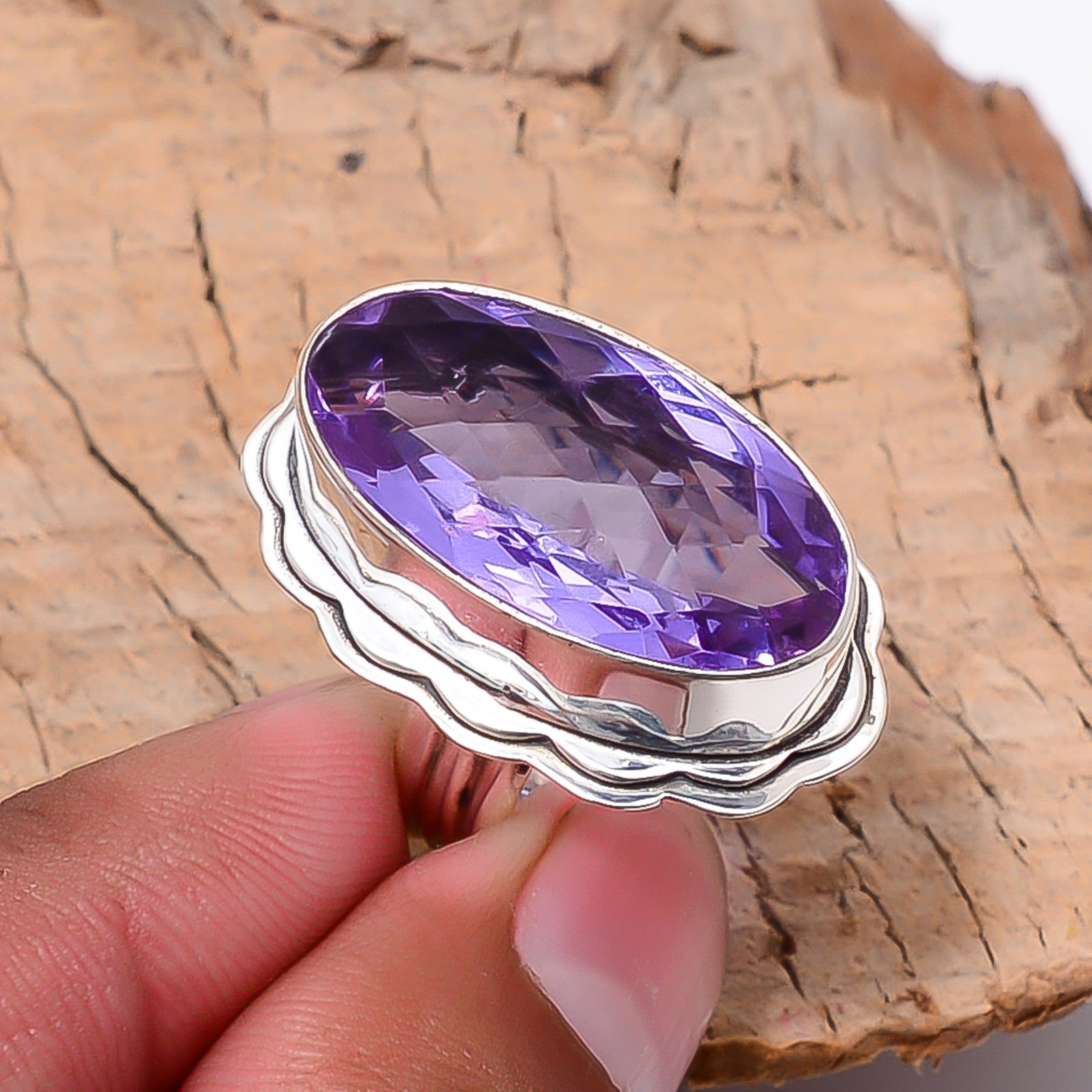 Colour Changing Alexandrite Sterling Silver Bold Oval Statement Ring S.8 R125143