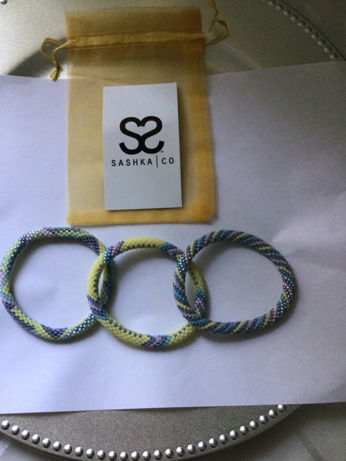 SOFT YELLOW & BLUE 8″ ROLL ON SASHKA BRACELETS, 3 PCS