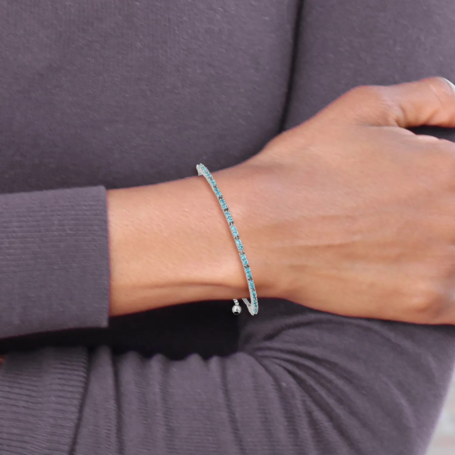 925 Sterling Silver Blue CZ Adjustable Wrap Bracelet