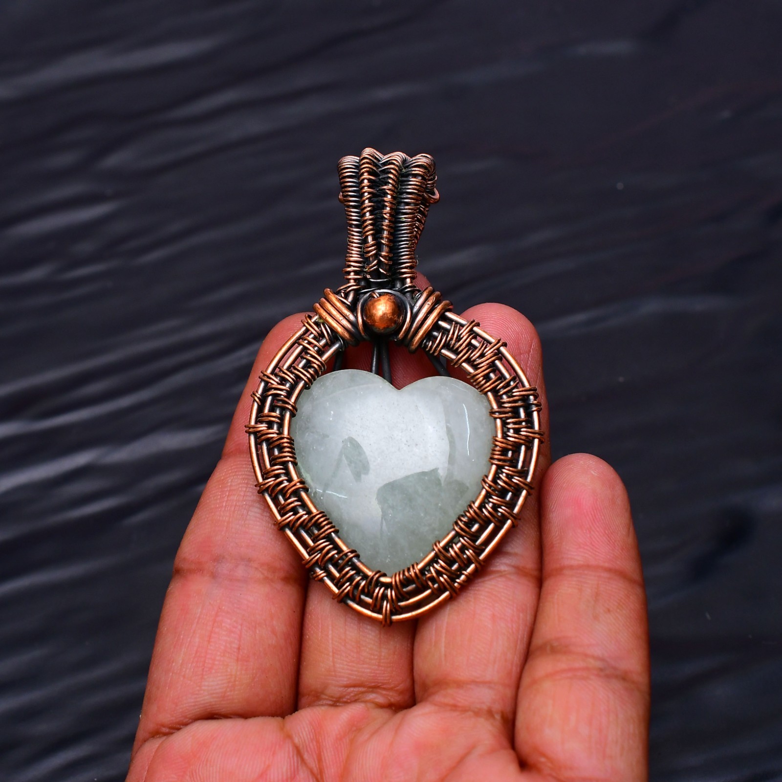 Aquamarine Gemstone Copper Wire Wrapped Handmade Jewelry Pendant 2.75″