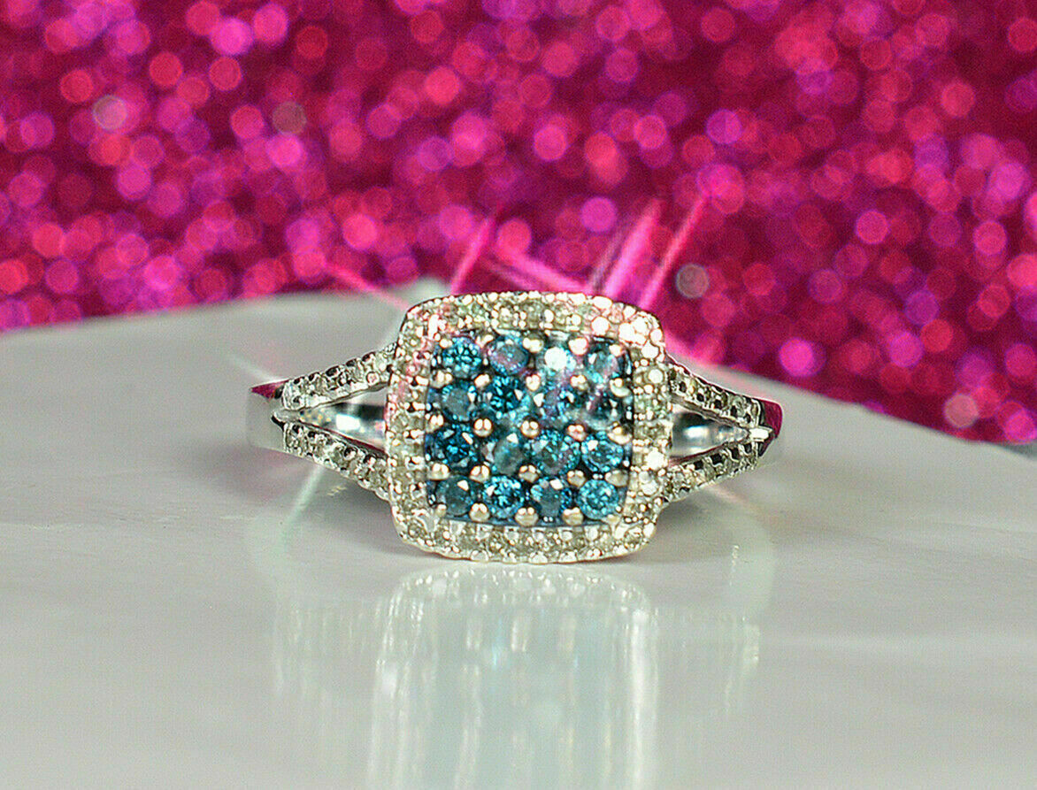 0.50Ct Simulated Diamond Engagement Cluster Setting Ring 10K Gold Plated Silver