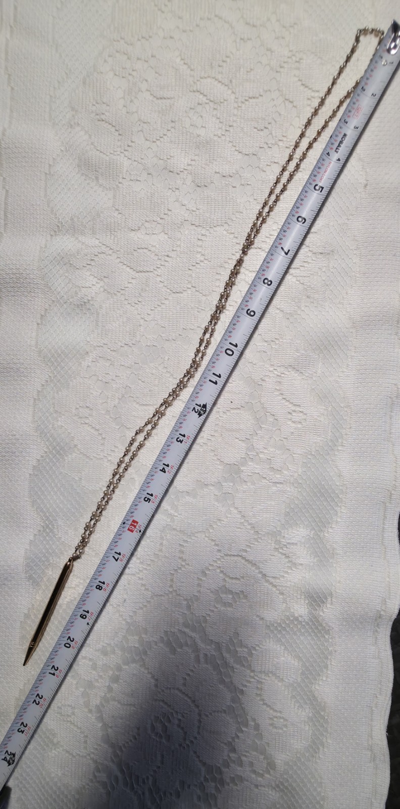 Vintage Mechanical Pencil Goldtone With Faux Pearl Chain, Mid-Century, 23 in