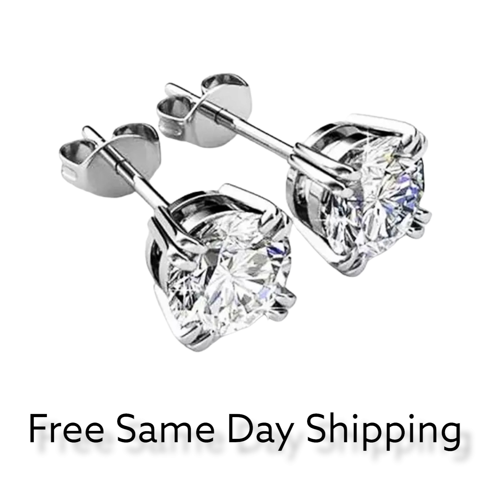 Silver Plated Stud Earrings Round Oval Heart Shape With CZ for Women Men Unisex