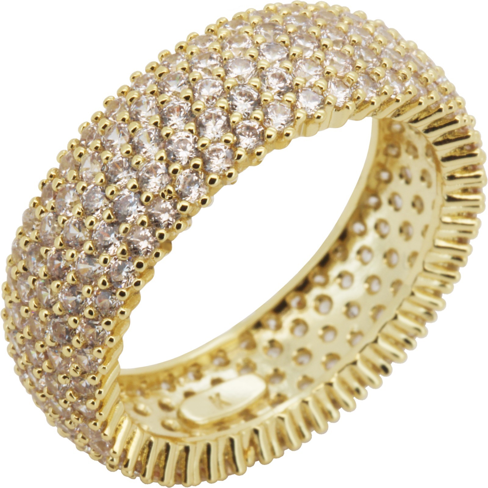 14k Yellow/White Gold Plated AAA CZ 8mm Five-Row Pavé Eternity Band Ring