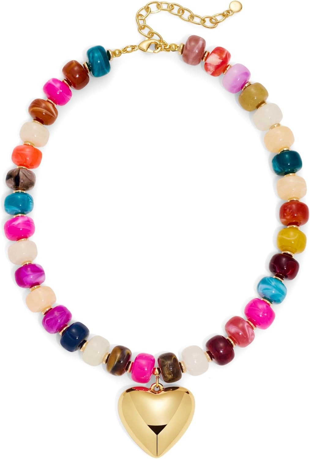 Chunky Heart Necklaces for Women Colorful Resin Beaded Choker Necklace Gold Puff