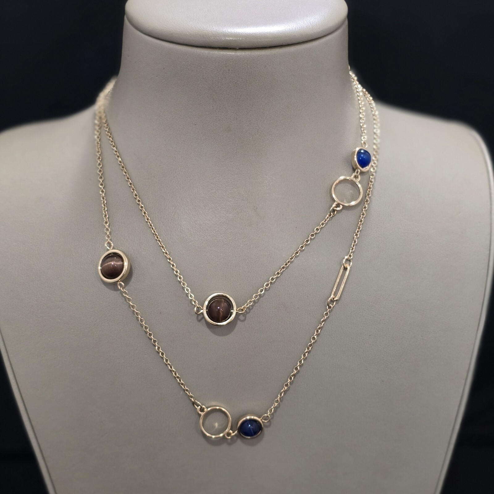 14th & Union Women’s Station Necklace Brown , Blue , Gold Plated NWT