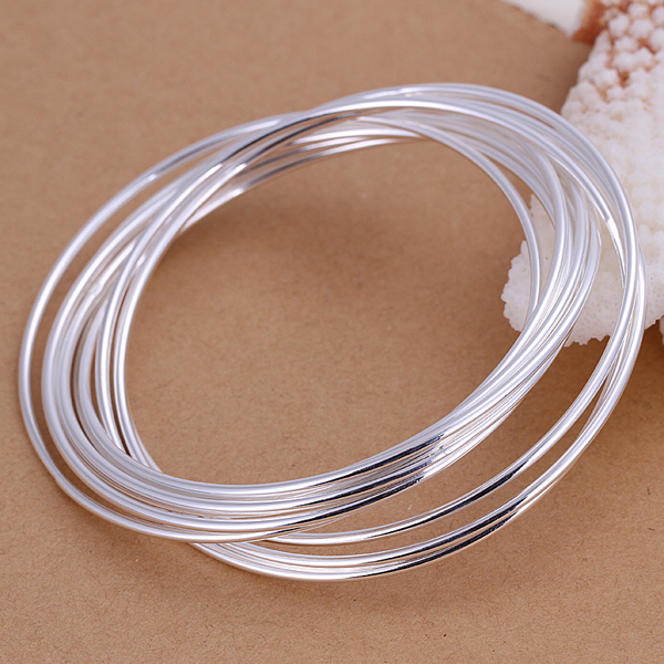 925 Sterling Silver Filled 10 hoops High Polished Solid Charm Bracelet Bangle
