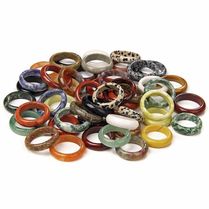 100pcs Wholesale Ring Jewelry Natural Agate Gemstone Mix Colorful Rings Lots