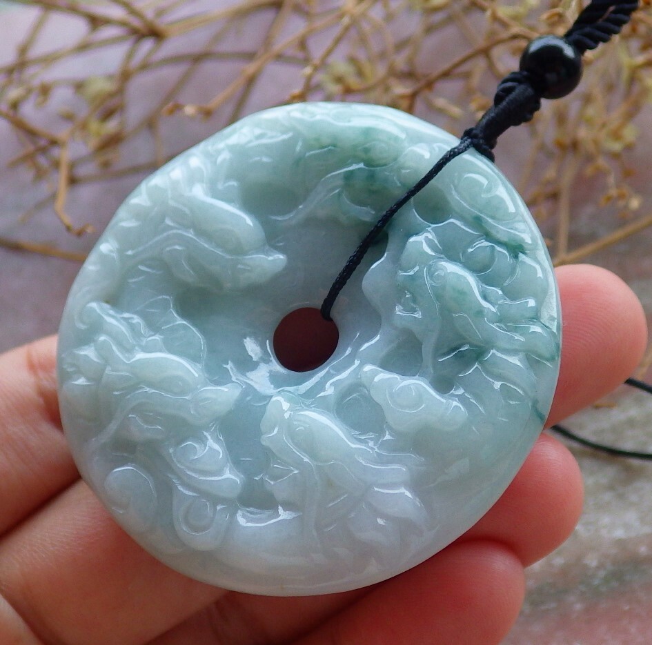 Certified Green 100% Natural A Jade jadeite pendant 9 Dragon Circle 九龙平安扣 611312