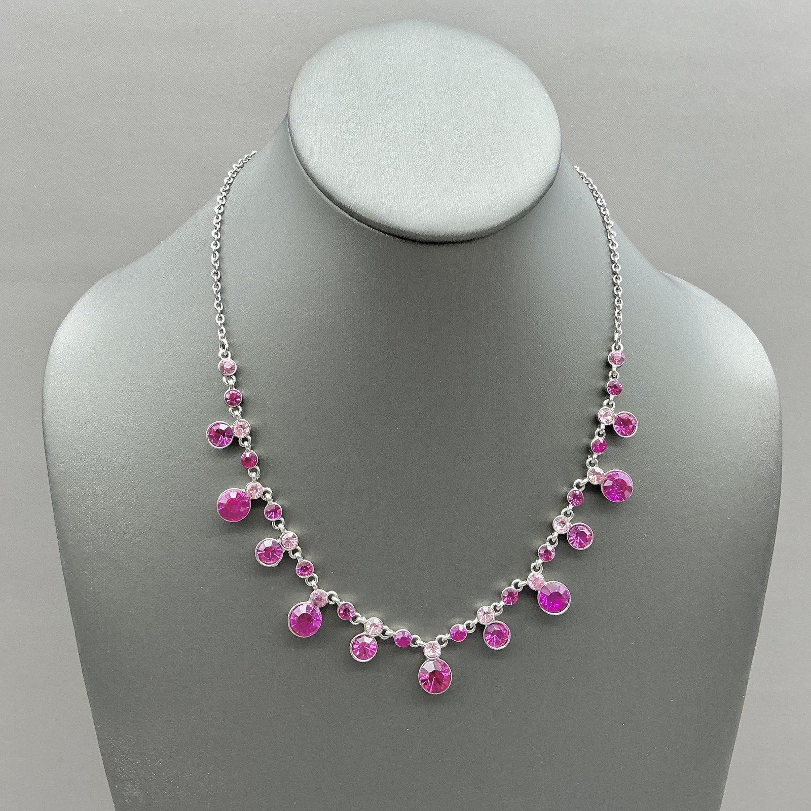 Napier Necklace Pink Rhinestone Bib Statement Glass Round Crystal Womens 18 Inch