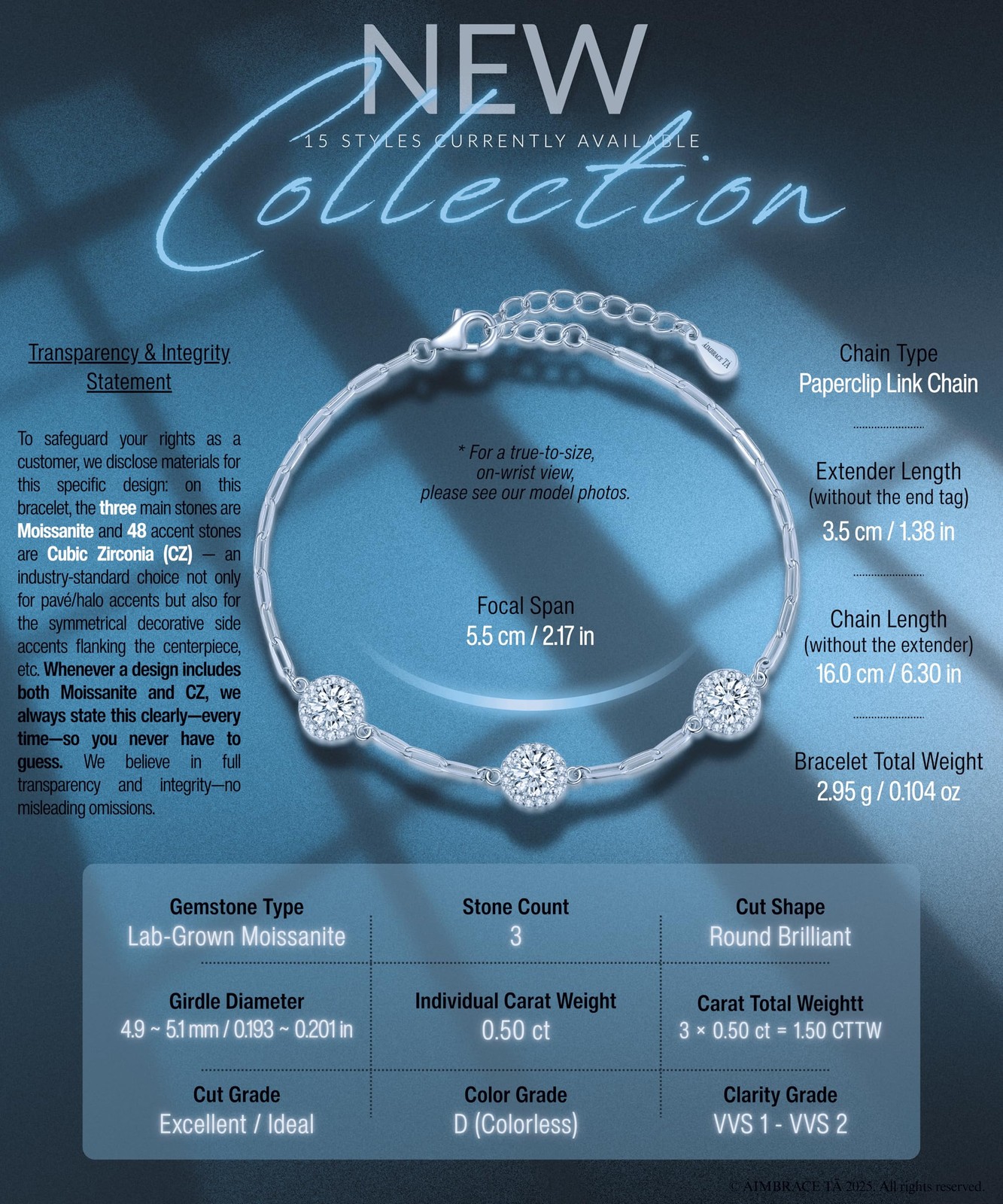 ÀIMBRACE Moissanite Bracelets for Women: Moissanite Link Charm Bracelet, 925 …