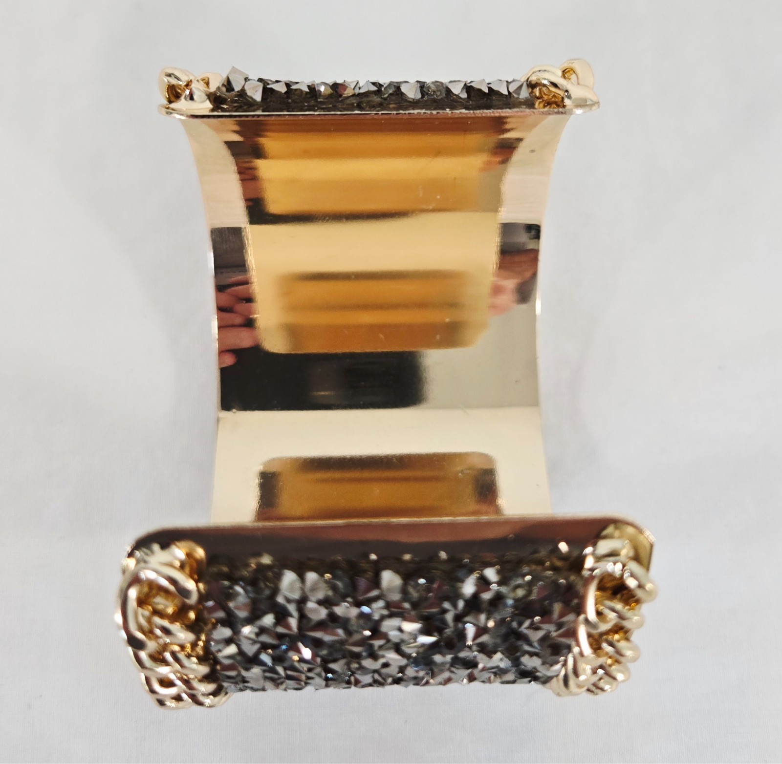 Lisa Kim Accessories Gold Tone and Gunmetal Pave Set Stones Cuff Bracelet, NEW