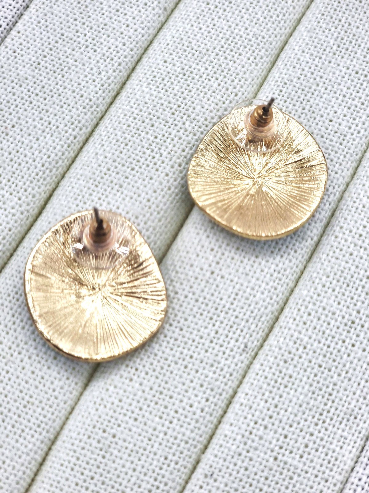 Earrings Enamel Round 2.3cm Art Deco Blue Gold Push Backs Arty Retro Party Gift
