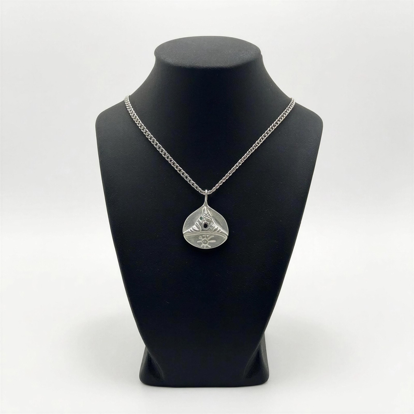 Handcrafted Lead-Free Pewter Taino Trigonolito Pendant on 3.5mm Cuban Links