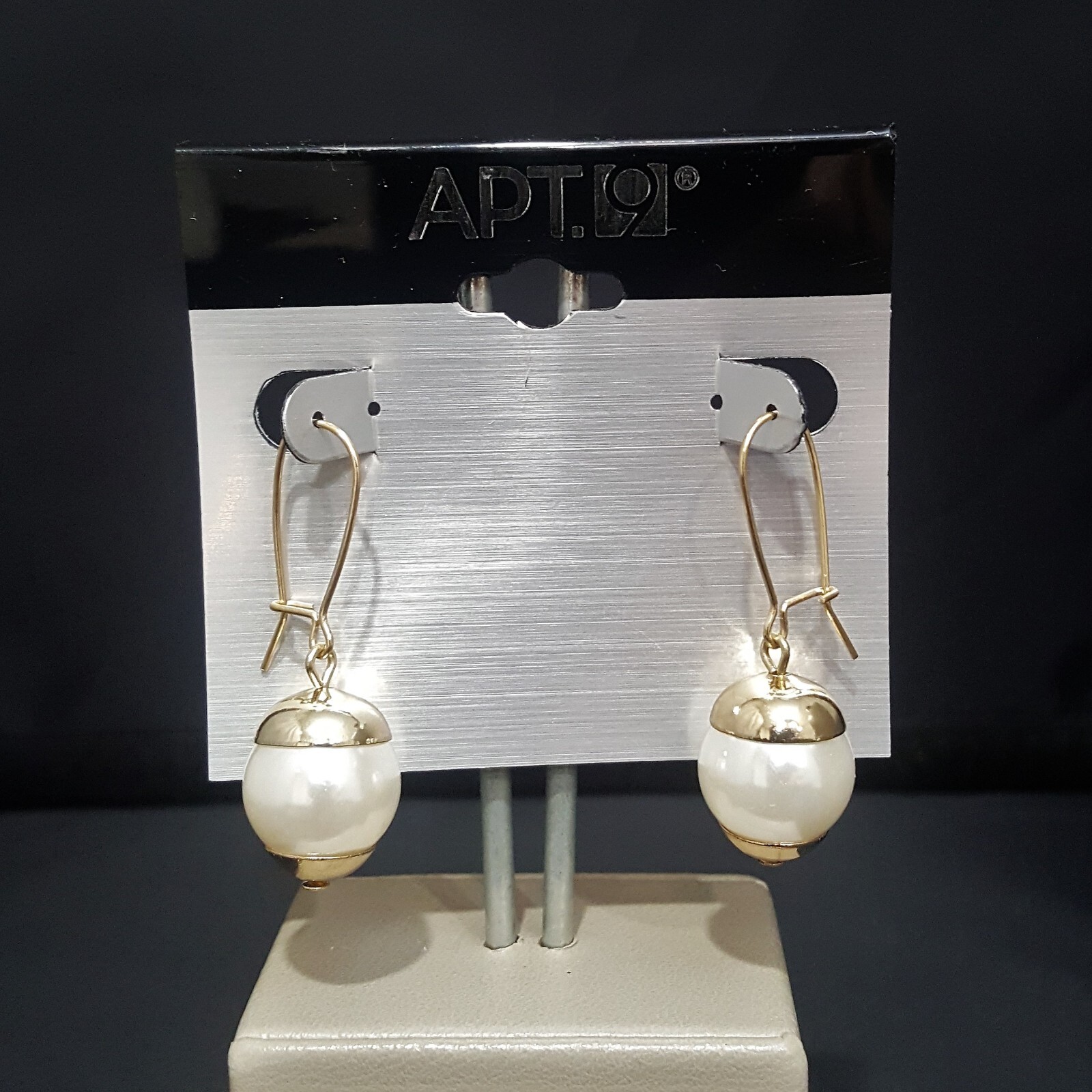 APT. 9 Gold Plated Faux White Pearl Hook Style Dangle Earrings NWT
