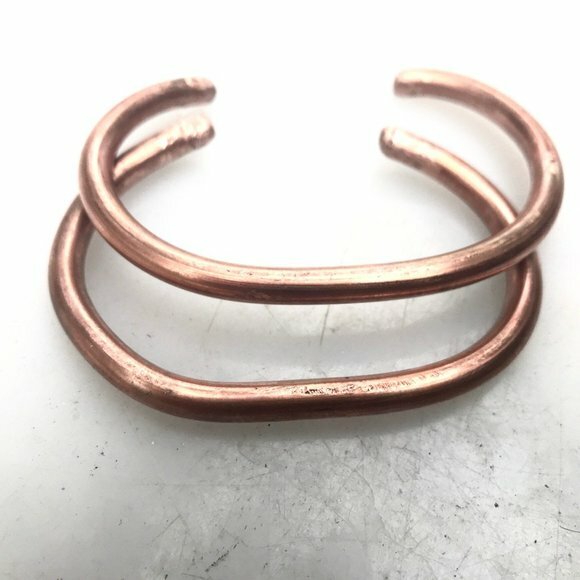 Copper Cuff Bracelets Set of 2 Pure Solid Copper Heavy Rustic Handmade Bangle