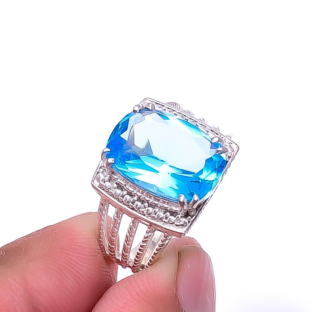 Blue Topaz 925 Sterling Silver Handmade Ring S.7.5 R_8039_300_19, Christmas Gift