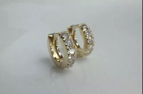 Lab-Created Diamond Huggie Hoop 0.50Ct Round Cut Earrings 14k Yellow Gold Plated