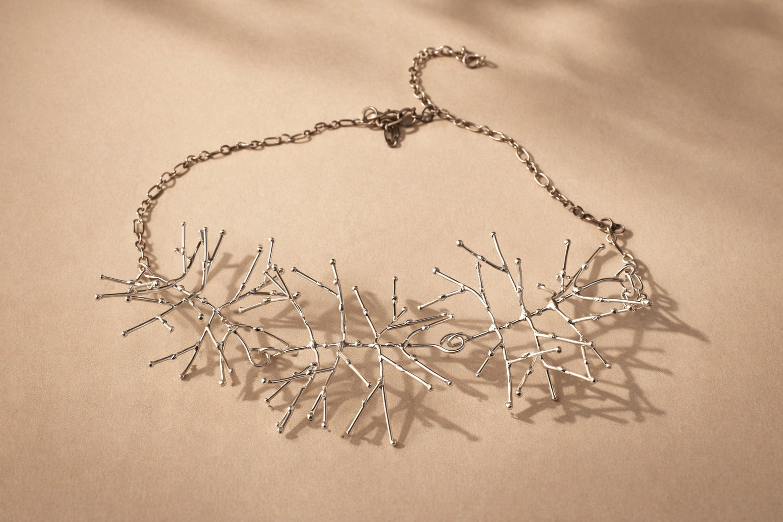 Branchy Silver Necklace – Sculptural Artisan Collar – Adjustable 16″–18″