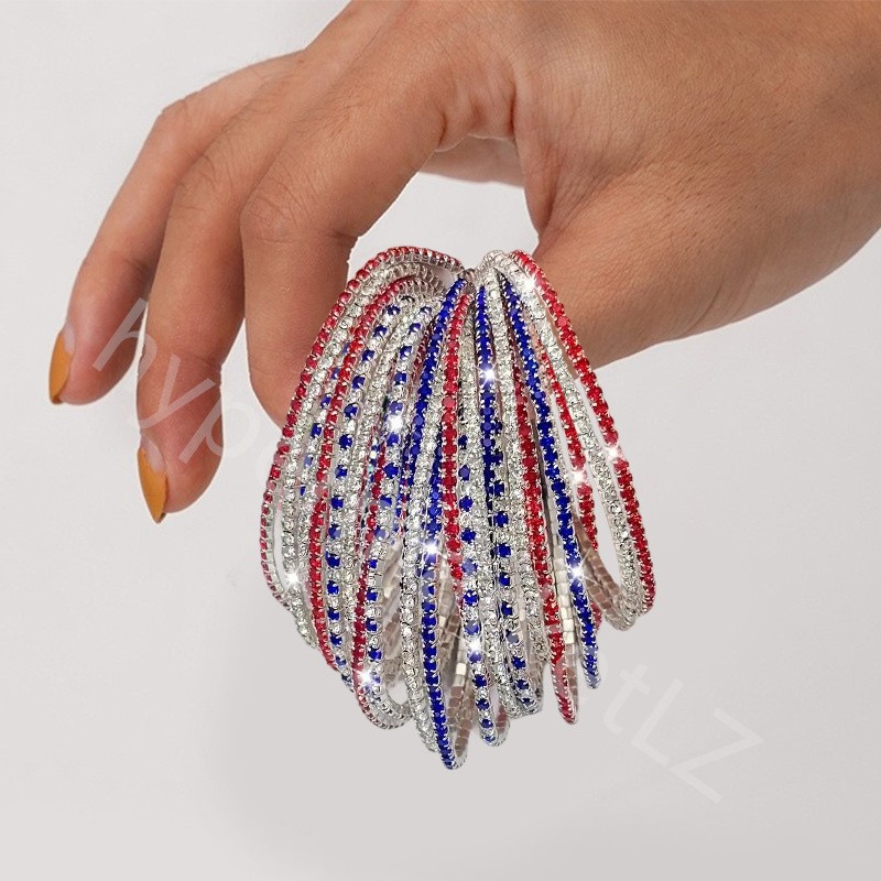 20/50/100Pcs 4th of July Stackable Rhinestone Bracelets Independence Day Jewelry