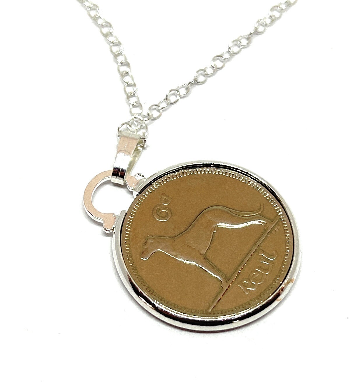 Irish Sixpence Cinch 62nd 1964 Pendant 18in Sterling Silver Chain – Gift Boxed