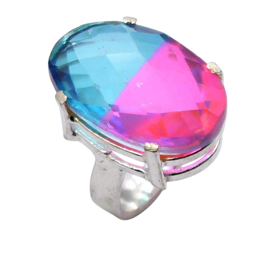Bi-color Tourmaline Gemstone Ethnic Handmade Antique Ring US Size-7.25 Z 123